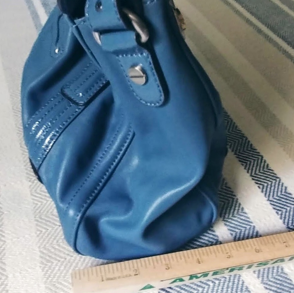 B. Makowsky Blue Leather Satchel Bag - Picture 6 of 8